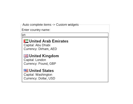 Auto Complete Items Custom Widget