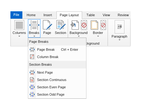 ribbon page layout